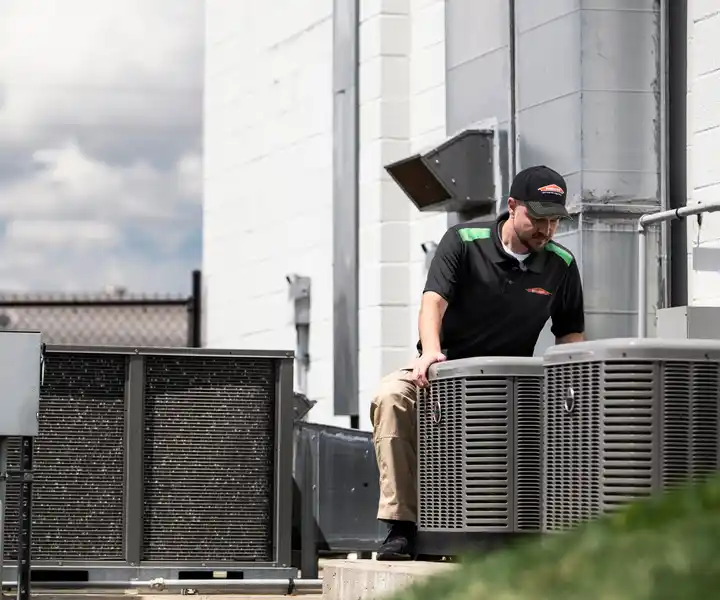 Man working on outside HVAC unit
SERV1444 Three Year usage. Limited to Internal use at corporate on digital, social and website, with three yea print usage beginning 10/1/2021