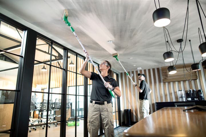 2 workers cleaning ceiling with a mop

SERV1444 Three Year usage. Limited to Internal use at corporate on digital, social and website, with three yea print usage beginning 10/1/2021
