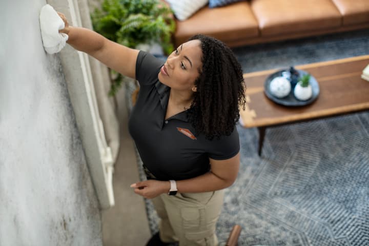 Woman cleaning wall with rag
SERV1444 Three Year usage. Limited to Internal use at corporate on digital, social and website, with three yea print usage beginning 10/1/2021